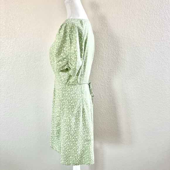 Madewell Jennifer Size 4 V-neck Button Front Pastel Green Floral Mini Sun Dress - Picture 11 of 16